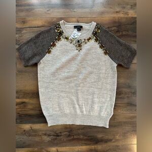 NWOT J.Crew Alpaca Merino Embellished Sweater XS | Jewel Neck Short Sleeve